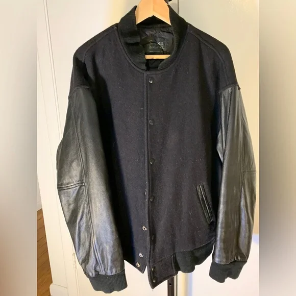 Saxon Leather Ltd. Bomber Jacket, XL, Leather Arms/Wool Blend, TBS Superstation - Picture 2 of 4